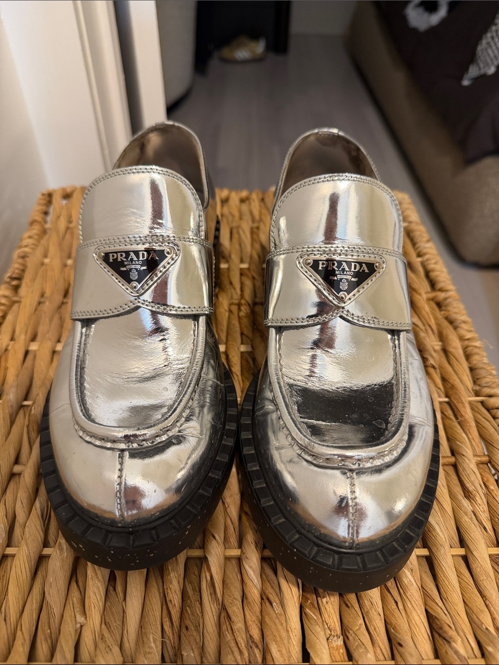 Prada Silver Metallic Platform Loafers - Picture 6 of 6